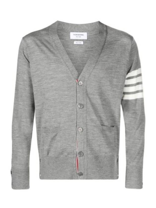 Men's Sustainable Classic Diagonal Wool Cardigan Pale Grey - THOM BROWNE - BALAAN 3