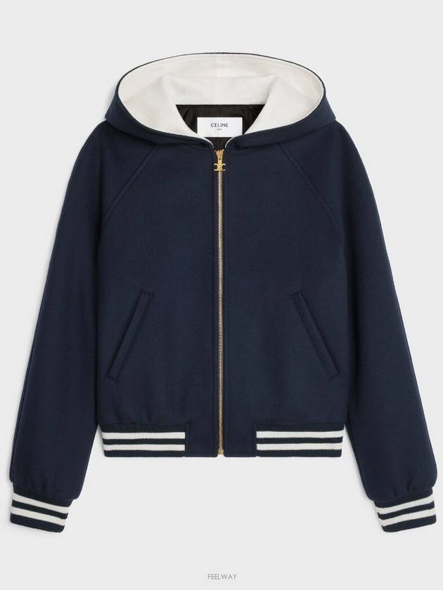 Teddy Double Face Cashmere Hooded Jacket Navy - CELINE - BALAAN 4