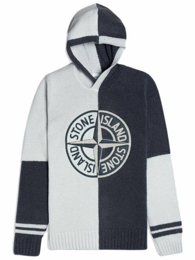 Embroidered Logo Wool Hoodie Knit Top Grey - STONE ISLAND - BALAAN 1