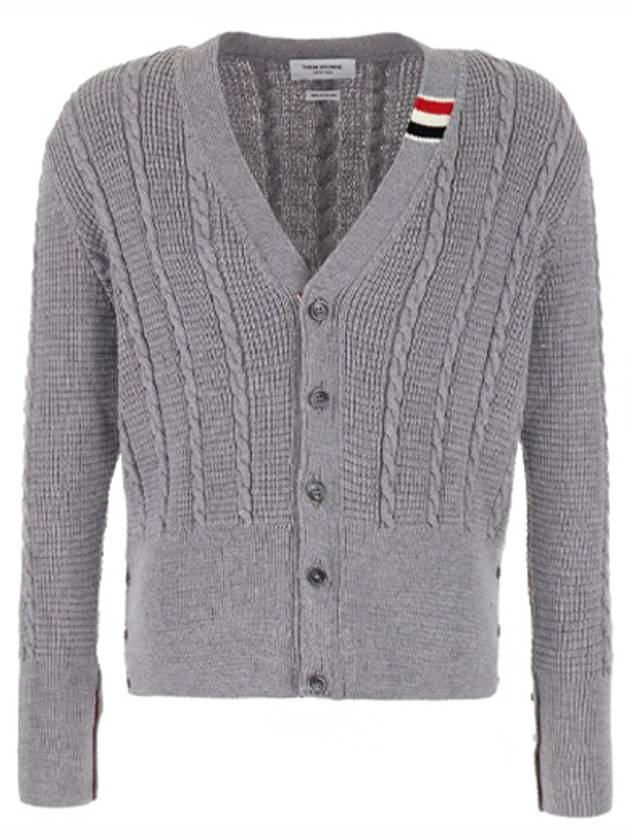 Cable Knitwear Virgin Wool Cardigan Grey - THOM BROWNE - BALAAN 2