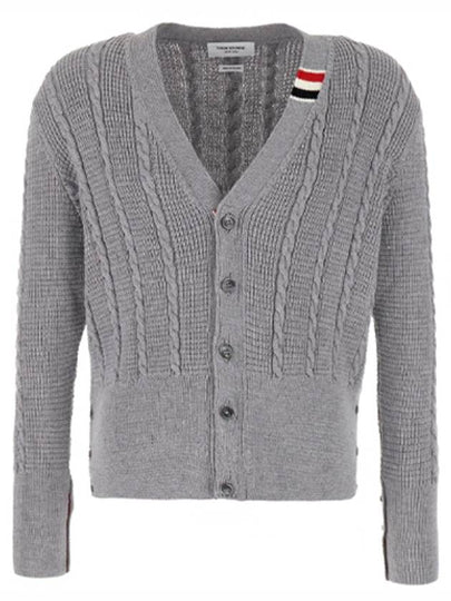 Cable Knitwear Virgin Wool Cardigan Grey - THOM BROWNE - BALAAN 2