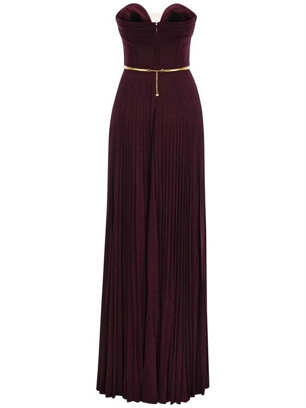 Pleated lurex jersey red carpet dress with belt - ELISABETTA FRANCHI - BALAAN 2