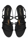 Women's Smooth Leather Gold Tone Monogram Detail Cassandra Flat Sandals Black - SAINT LAURENT - BALAAN 2