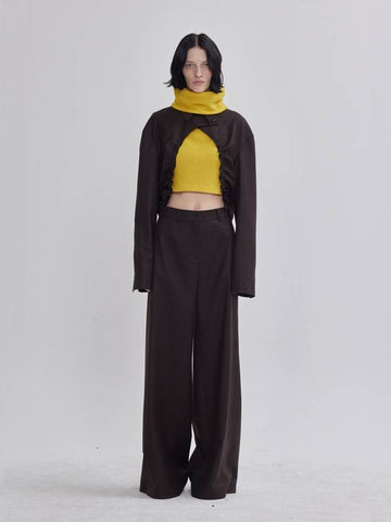 back plate pleated detail wide pants brown - LIE - BALAAN 1