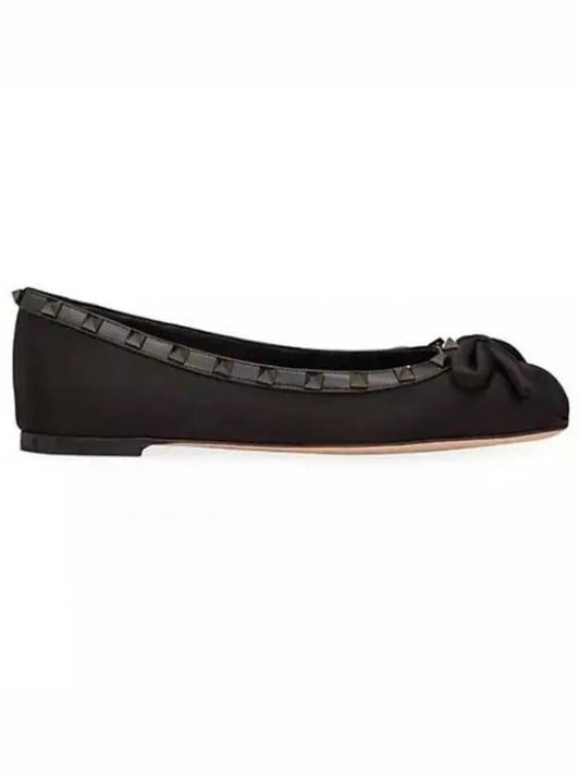 Rockstud Bow Detail Ballerina Flats Shoes Black - VALENTINO - BALAAN 2