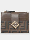 FF Diamond Embossed Logo Zip Card Holder Brown - FENDI - BALAAN 2