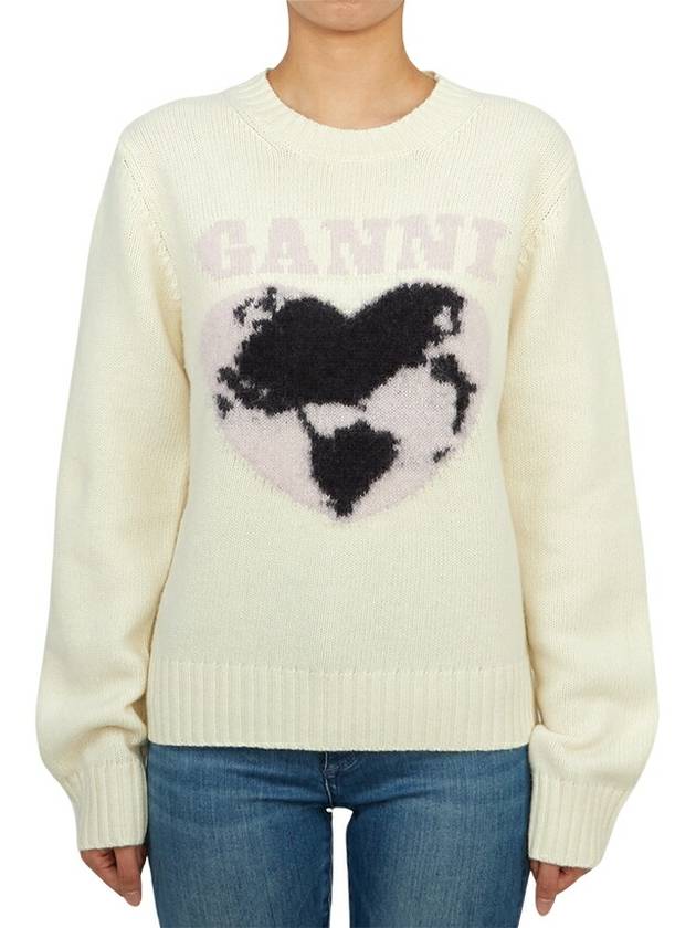 Heart Intarsia Knit Top Egret - GANNI - BALAAN 2