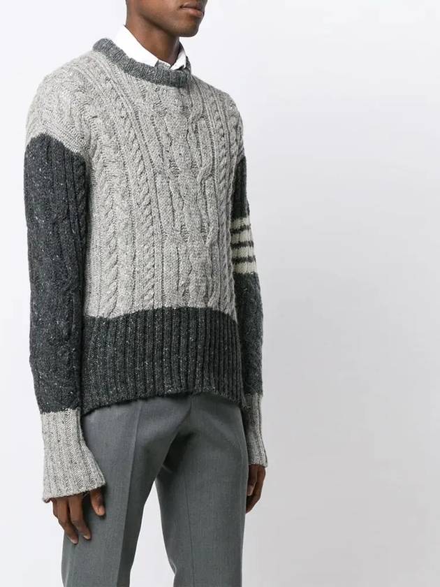 Diagonal Aran Cable Pullover Knit Top Grey - THOM BROWNE - BALAAN 4