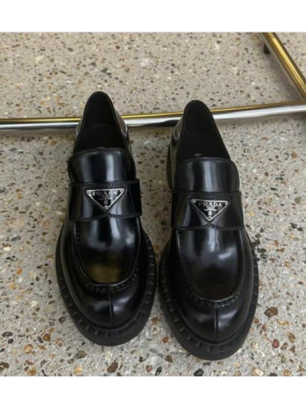 Triangle Logo Chocolate Brushed Leather Loafers Black - PRADA - BALAAN 4