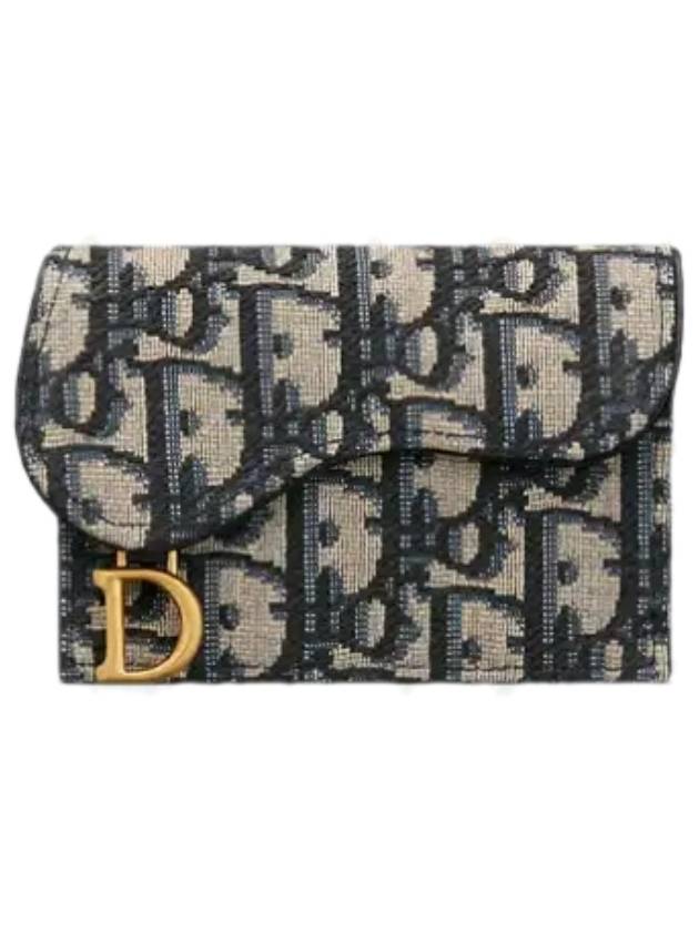 Saddle Flap Card Holder Blue  Oblique Jacquard - DIOR - BALAAN 2