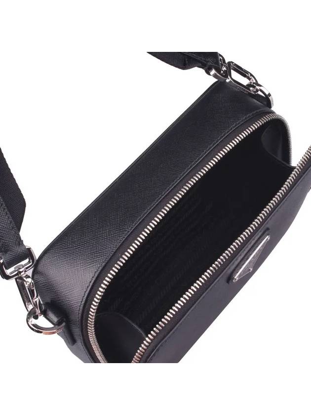 Brick Saffiano Leather Triangular Logo Cross Bag Black - PRADA - BALAAN.