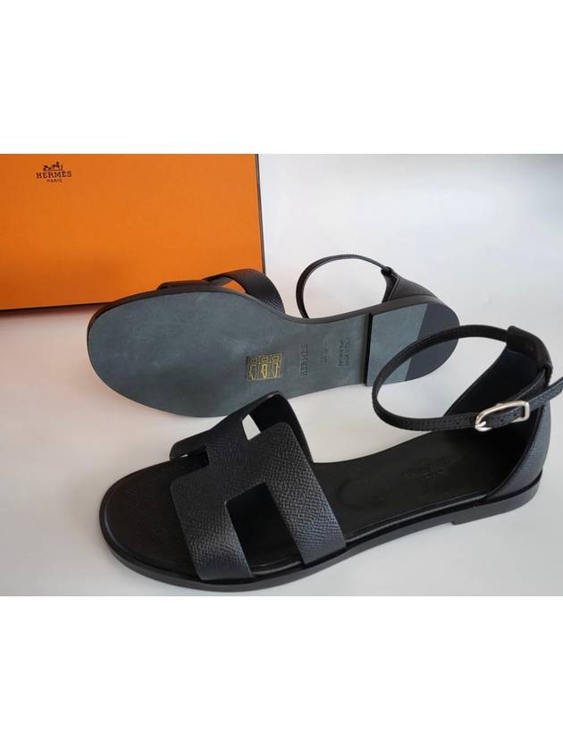 Santorini Women's Sandals Black Apsong Leather H182138Z - HERMES - BALAAN 7