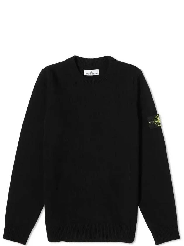 Logo Patch Crew Neck Wool Knit Top Black - STONE ISLAND - BALAAN 2