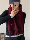 Women Men Multi Pony Logo Wool 100 Fringe Muffler Harvard Wine PC1047 613 - POLO RALPH LAUREN - BALAAN 3