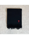 Small Heart Logo Wool Scarf Black - AMI - BALAAN 7