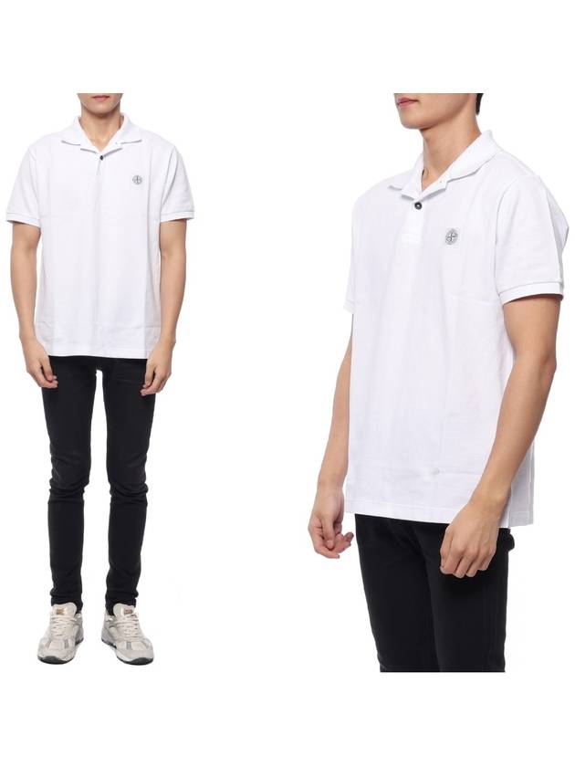 Cotton Qiqué Logo Patch Polo Shirt White - STONE ISLAND - BALAAN 3