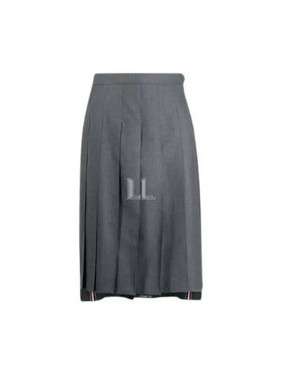 Flannel Bellow Knee Wool Cashmere Pleated Skirt Grey - THOM BROWNE - BALAAN 2