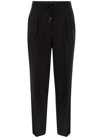 Leisure fit trousers in virgin wool flannel with drawstring and double darts - BRUNELLO CUCINELLI - BALAAN 1