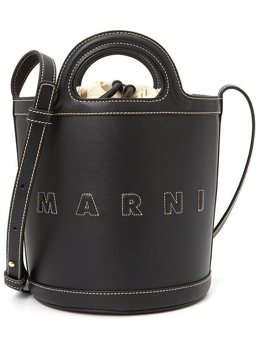 Tropicalia Small Leather Bucket Bag Black - MARNI - BALAAN 1