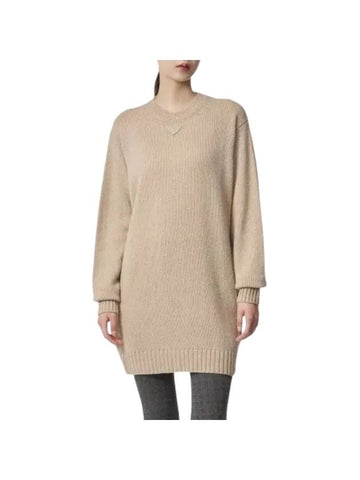 Oversized Knit Short Dress Camel - PRADA - BALAAN 1