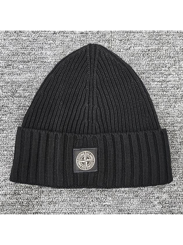 Kids Logo Patch Wool Beanie Black - STONE ISLAND - BALAAN 3