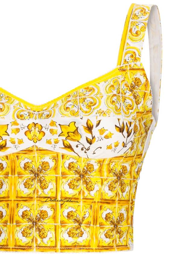 COTTON BUSTIER TOP WITH MAIOLICA PRINT - DOLCE&GABBANA - BALAAN 3