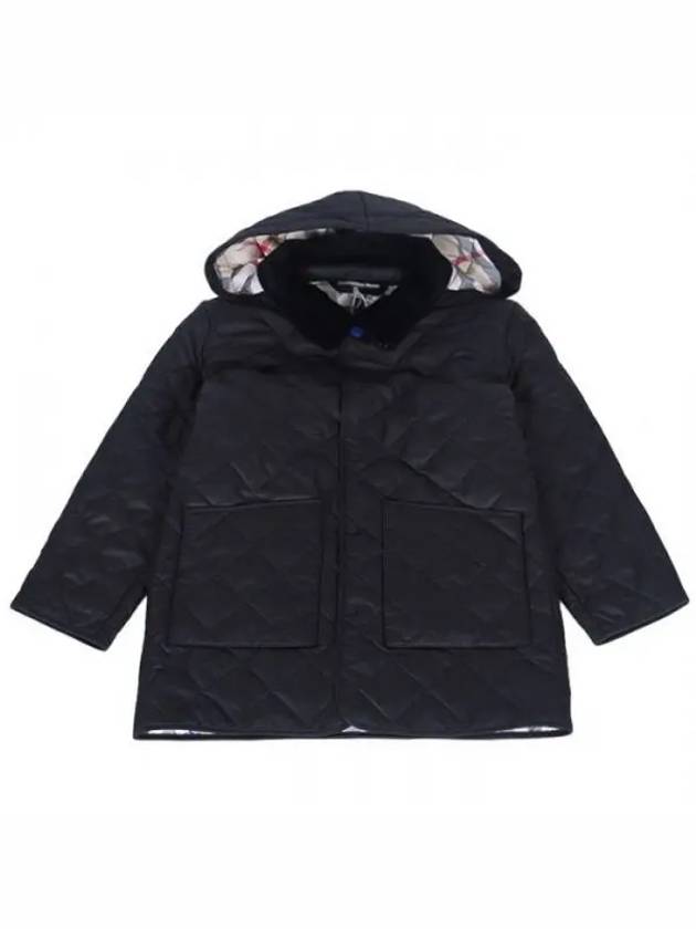 Kids Corduroy Collar Diamond Hooded Quilted Jacket Black - BURBERRY - BALAAN 2