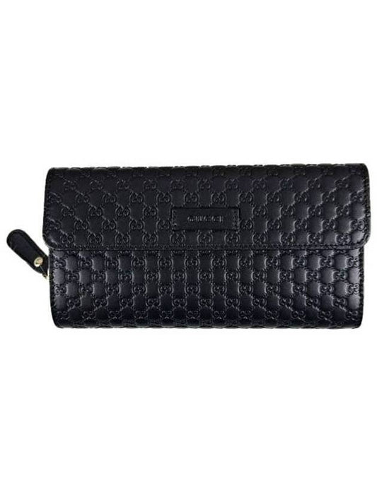 GG Microshima Leather Flap Long Wallet Black - GUCCI - BALAAN.