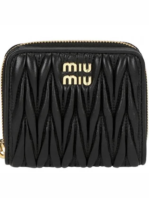 Matelasse Logo Zip Around Half Wallet Black - MIU MIU - BALAAN 2