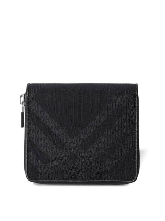 Check Pattern Leather Half Wallet Black - BURBERRY - BALAAN 1