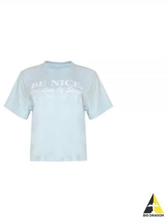 24 Be Nice Cropped T Shirt Baby BlueWhite TO046S412BB - SPORTY & RICH - BALAAN 1