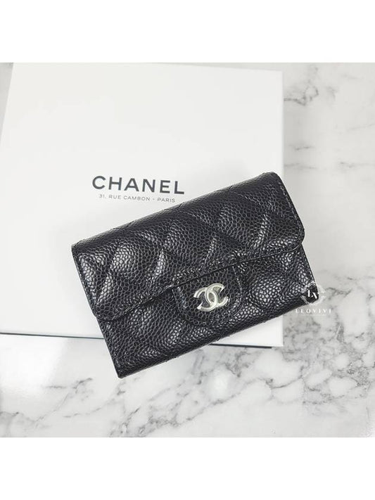 Classic Card Holder Grained Calfskin Silver Black - CHANEL - BALAAN 2