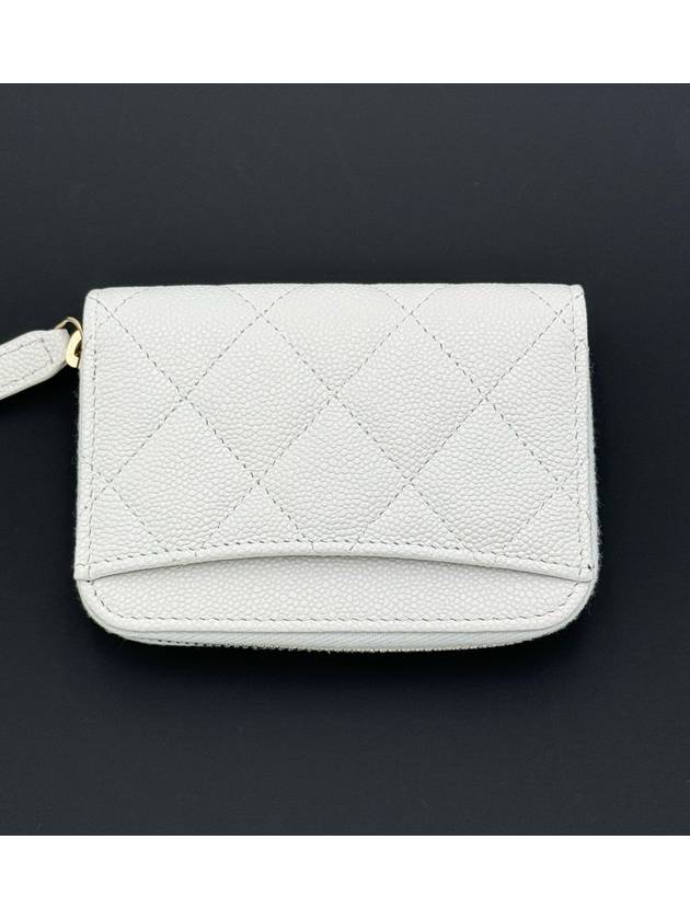 Gold Hardware Classic Grained Shiny Calfskin Zipped Coin Wallet White - CHANEL - BALAAN 5