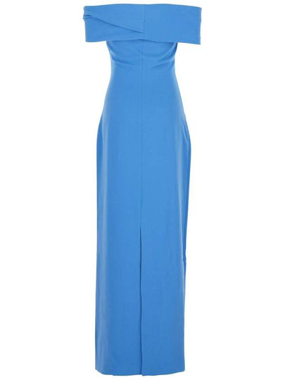 'Eva' Blue Off-Shoulder Long Dress With Draped Detail In Tech Fabric Woman - SOLACE LONDON - BALAAN 2