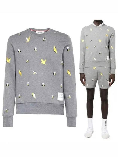 Embroidered Crew Neck Cotton Sweatshirt Grey - THOM BROWNE - BALAAN 2