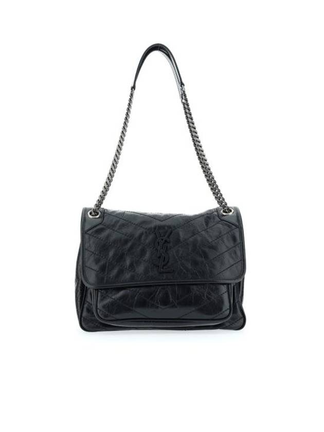 Nikki Medium Krinkle Vintage Leather Shoulder Bag Black - SAINT LAURENT - BALAAN 3