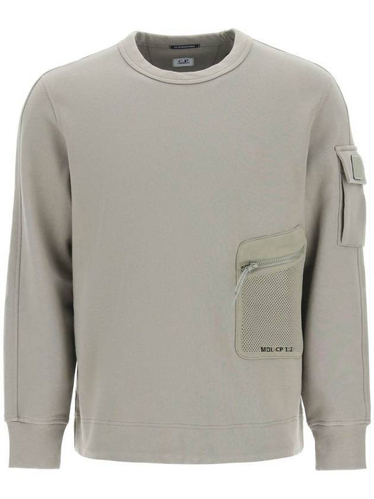 Pocket Crew Neck Sweatshirt Gray - CP COMPANY - BALAAN.