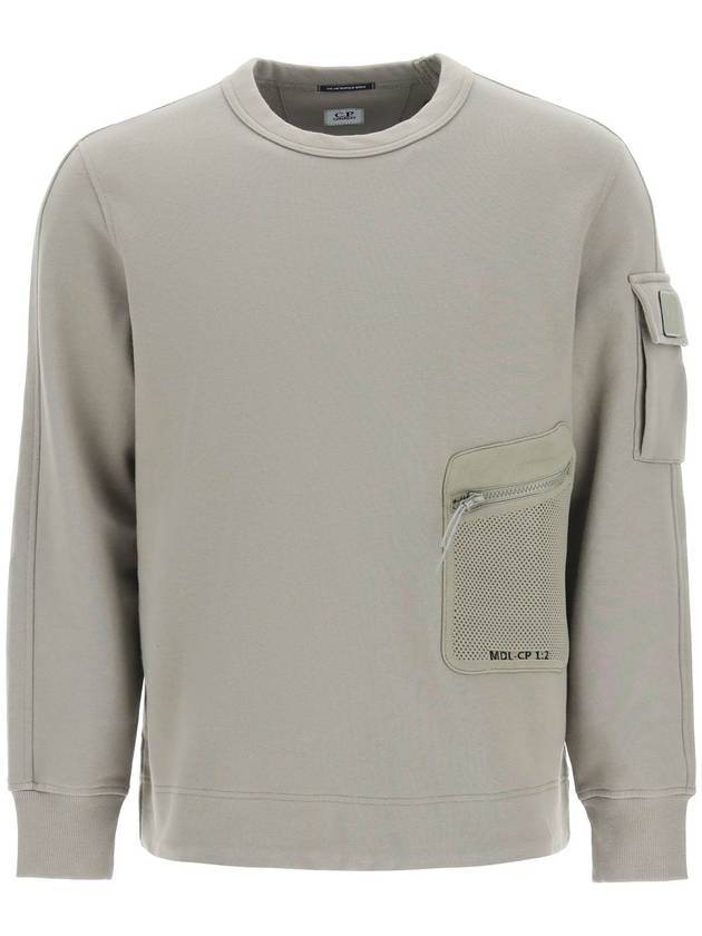 Metropolis Diagonal Fleece Utility Pocket Sweatshirt Grey - CP COMPANY - BALAAN 1