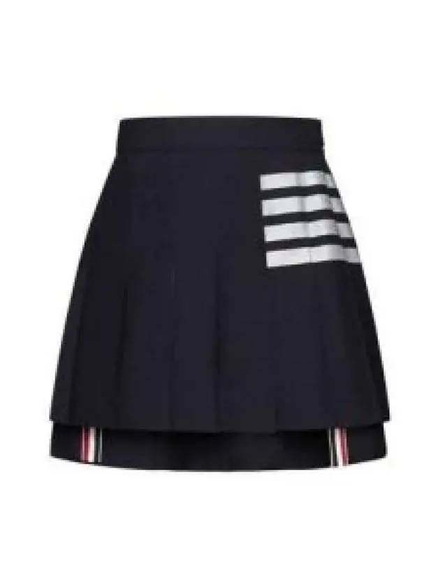 4 Bar Plain Weave Mini Pleated Skirt Navy - THOM BROWNE - BALAAN 2