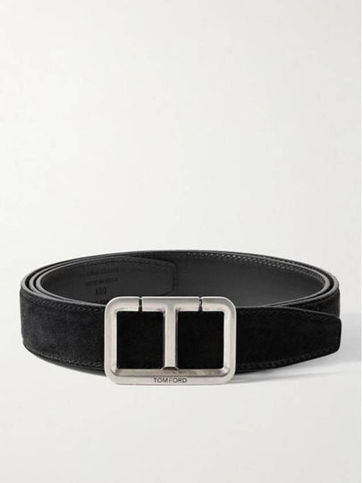 T-Buckle Suede Belt Black - TOM FORD - BALAAN 2