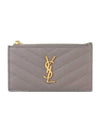 Monogram Fragment Zipper Card Wallet Fog - SAINT LAURENT - BALAAN 1