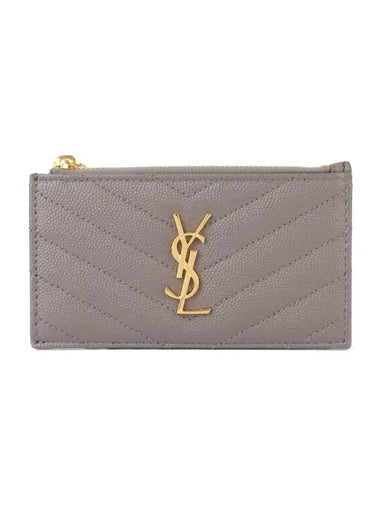 Monogram Fragment Zipper Card Wallet Fog - SAINT LAURENT - BALAAN 1