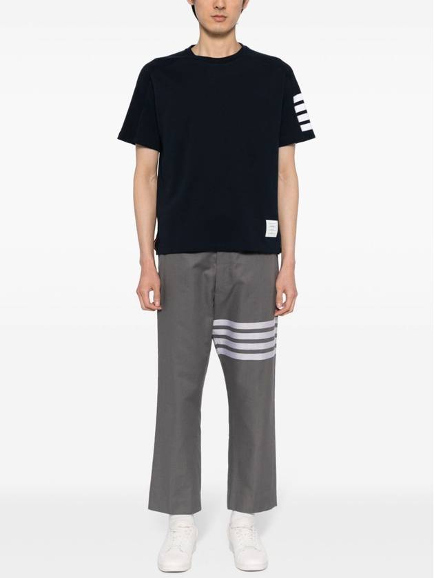 4-Bar Striped Cotton Short Sleeve T-Shirt Navy - THOM BROWNE - BALAAN 6