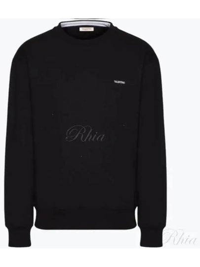 Print Cotton Crewneck Sweatshirt Black - VALENTINO - BALAAN 2