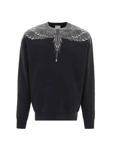 Icon Wing Print Crew Neck Sweatshirt Black White - MARCELO BURLON - BALAAN 1