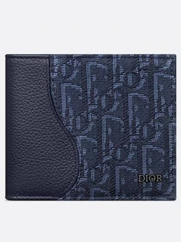 Saddle Half Wallet Navy Blue Grain Calfskin Marquetry - DIOR - BALAAN 1