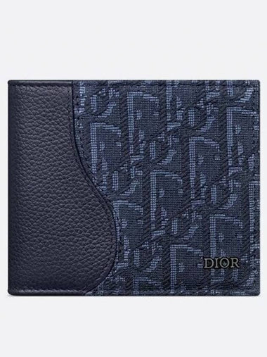 Saddle Half Wallet Navy Blue Grain Calfskin Marquetry - DIOR - BALAAN 1