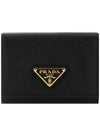 Women's Triangle Logo Saffiano Compact Half Wallet Black - PRADA - BALAAN 2