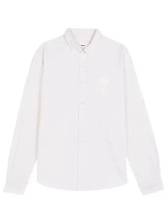 Men's Big Heart Embroidered Logo Oxford Long Sleeve Shirt White - AMI - BALAAN 2