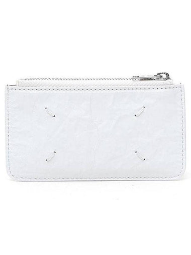 Wrinkle Smooth Two Tone Leather Zipper Card Wallet White Black - MAISON MARGIELA - BALAAN 1